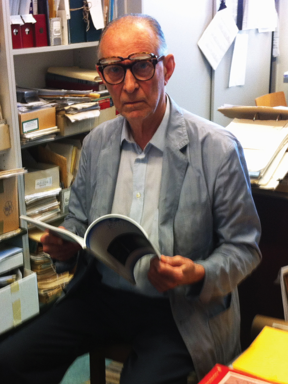 Oleh Hornykiewicz in his Viennese office wearing his famous spectacles.