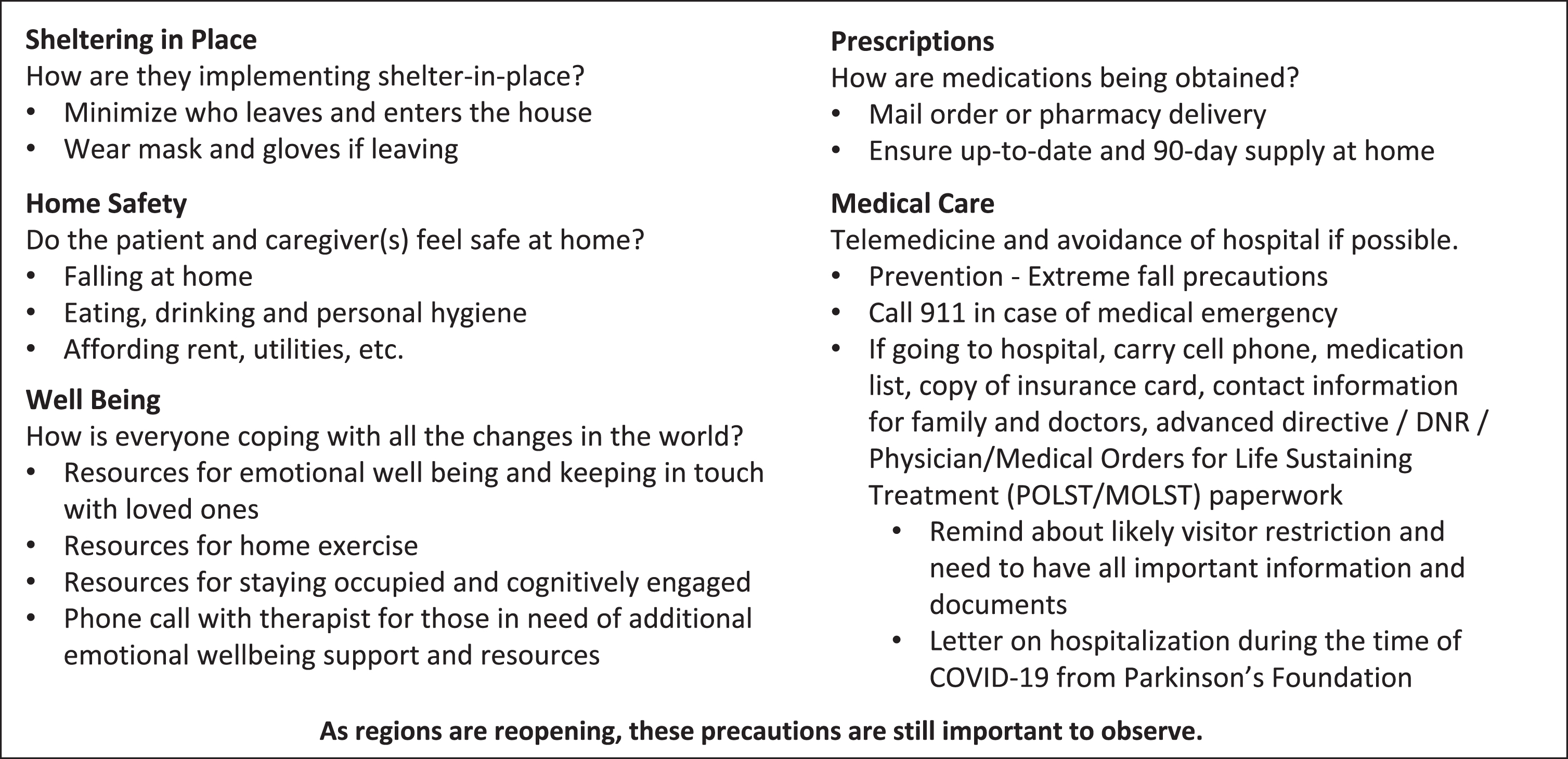Talking points developed for COVID-19 outreach program involving telephone calls to vulnerable patients.