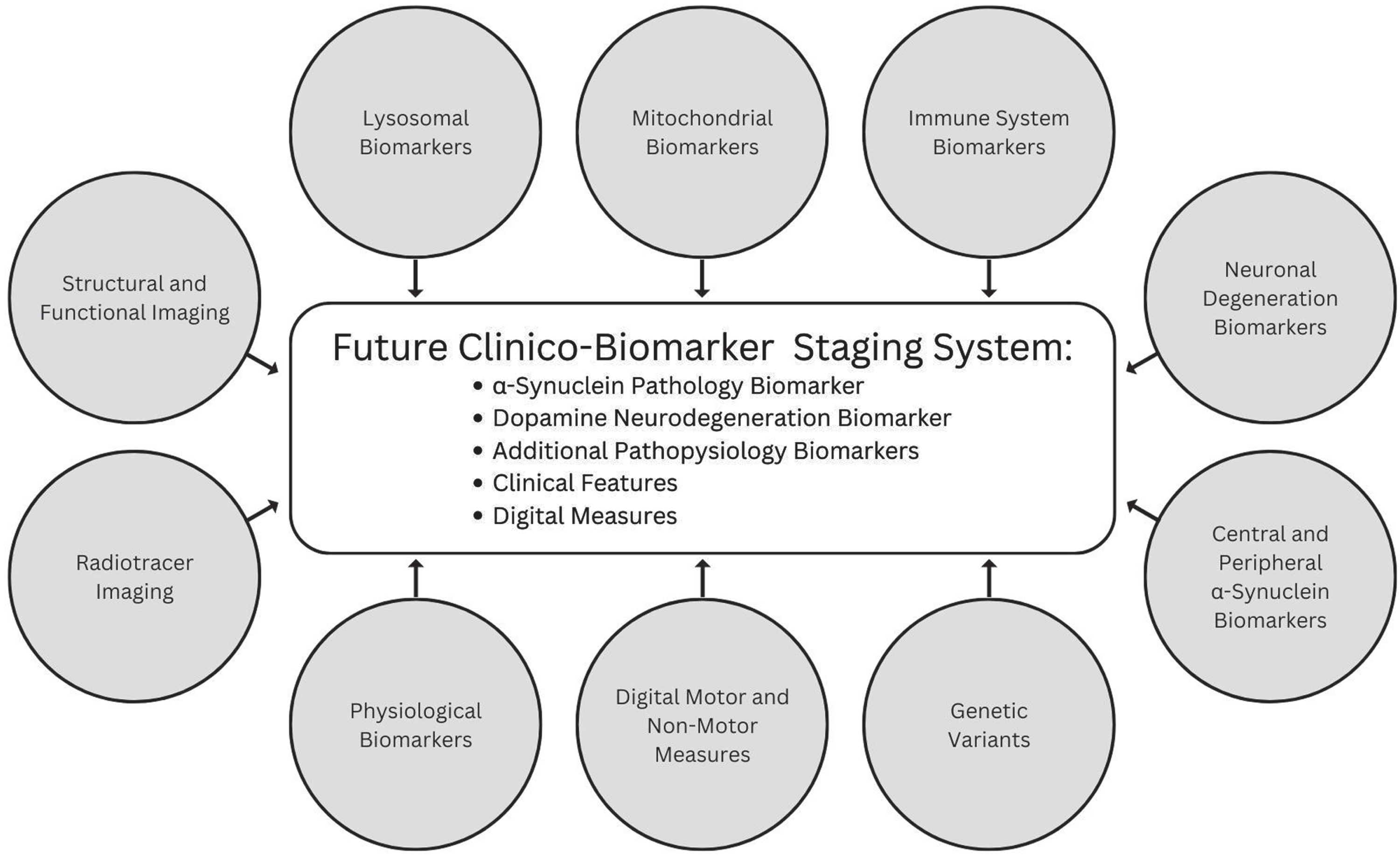 Promising categories of biomarkers that may inform future versions of a biologic staging system for PD.