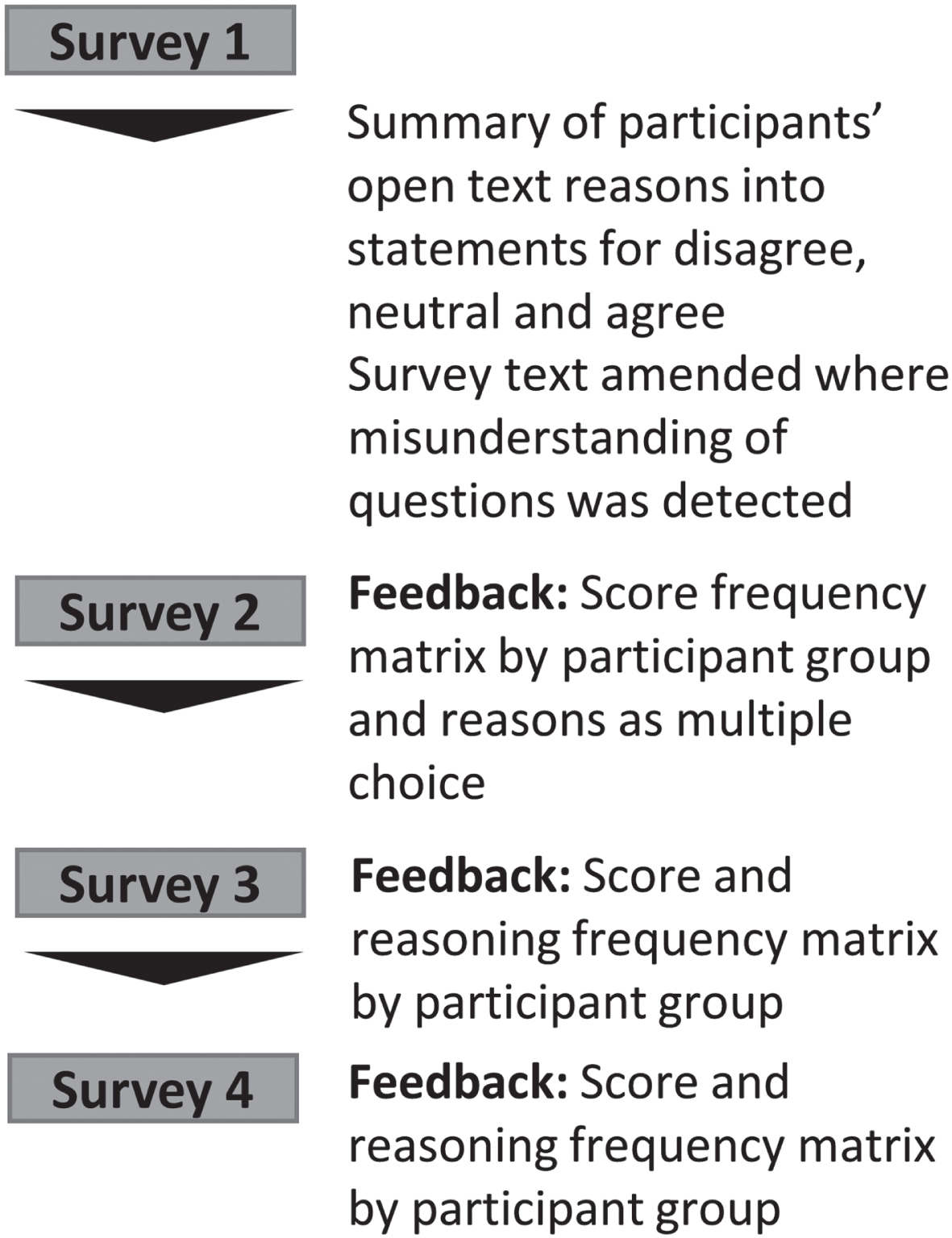 Study overview. A summary of survey edits and type of feedback supplied to participant within each survey.