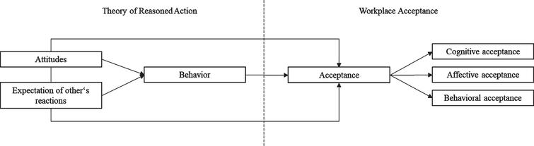 Relationship of the theory of reasoned action and the concept of workplace acceptance.