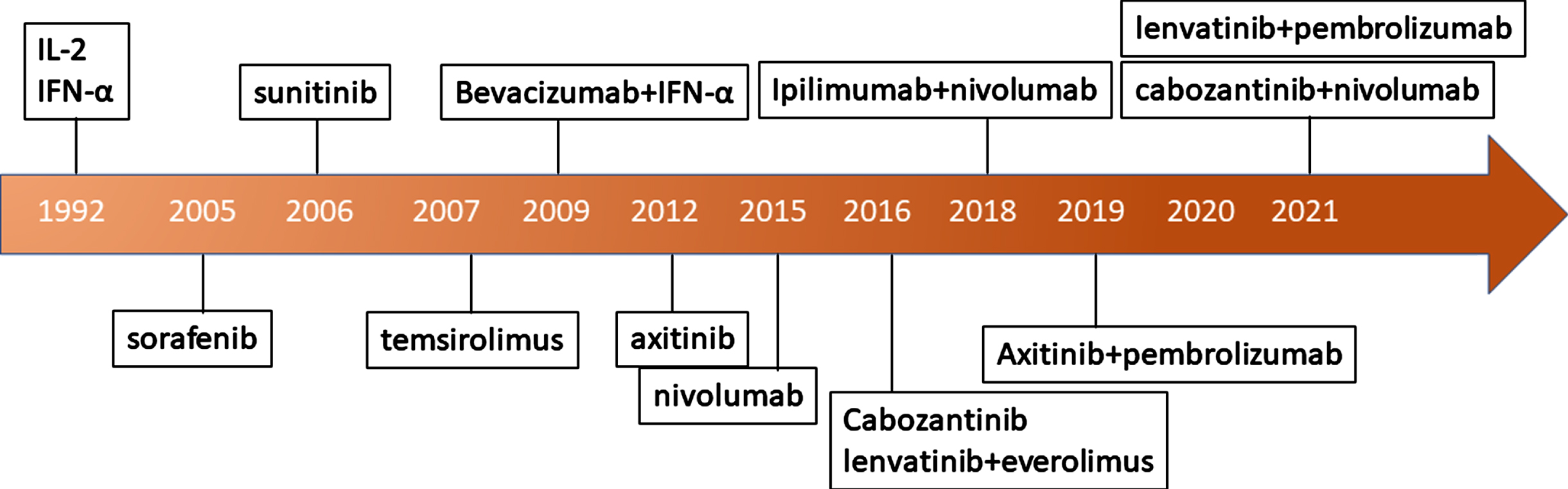 Evolution of renal cell carcinoma treatments.