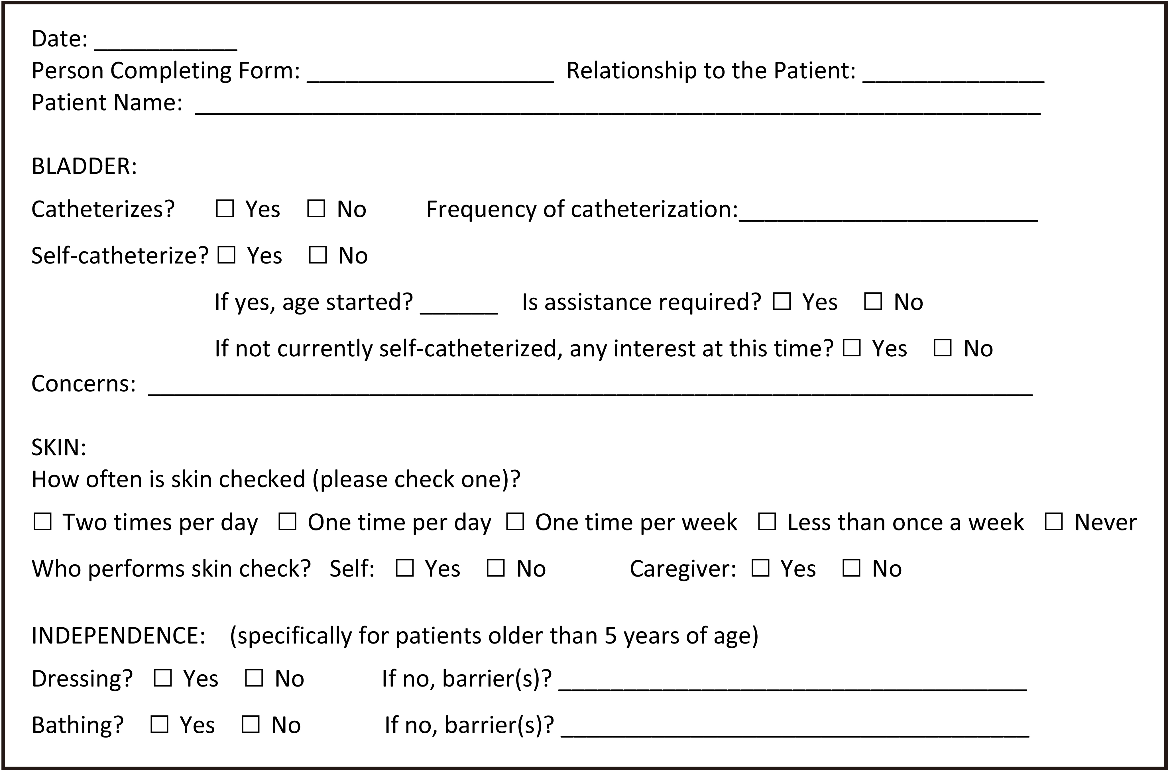 Spina bifida clinic questionnaire.