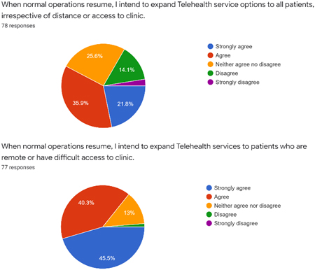 Future plans for telehealth in pediatric rehabilitation. This figure concerns the respondents’ future plans for telehealth including for patients with limited mobility or access.