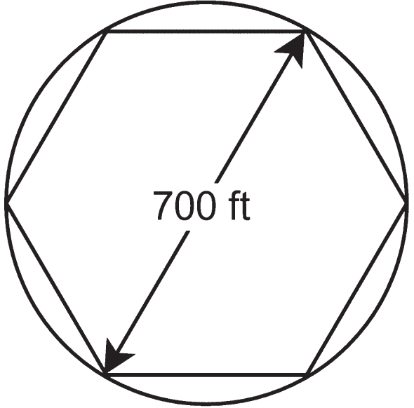 Hexagonal lattice & length of circle diameter (770 ft = 213.36 m).