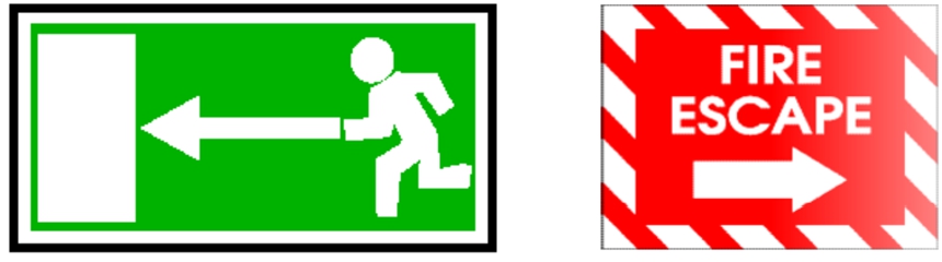 Typical static evacuation signs.