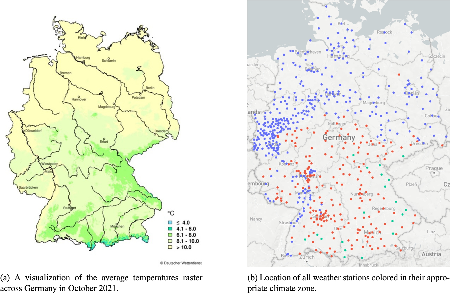 Reference data provided by the DWD, shows that weather stations should be divided into three climate zones.