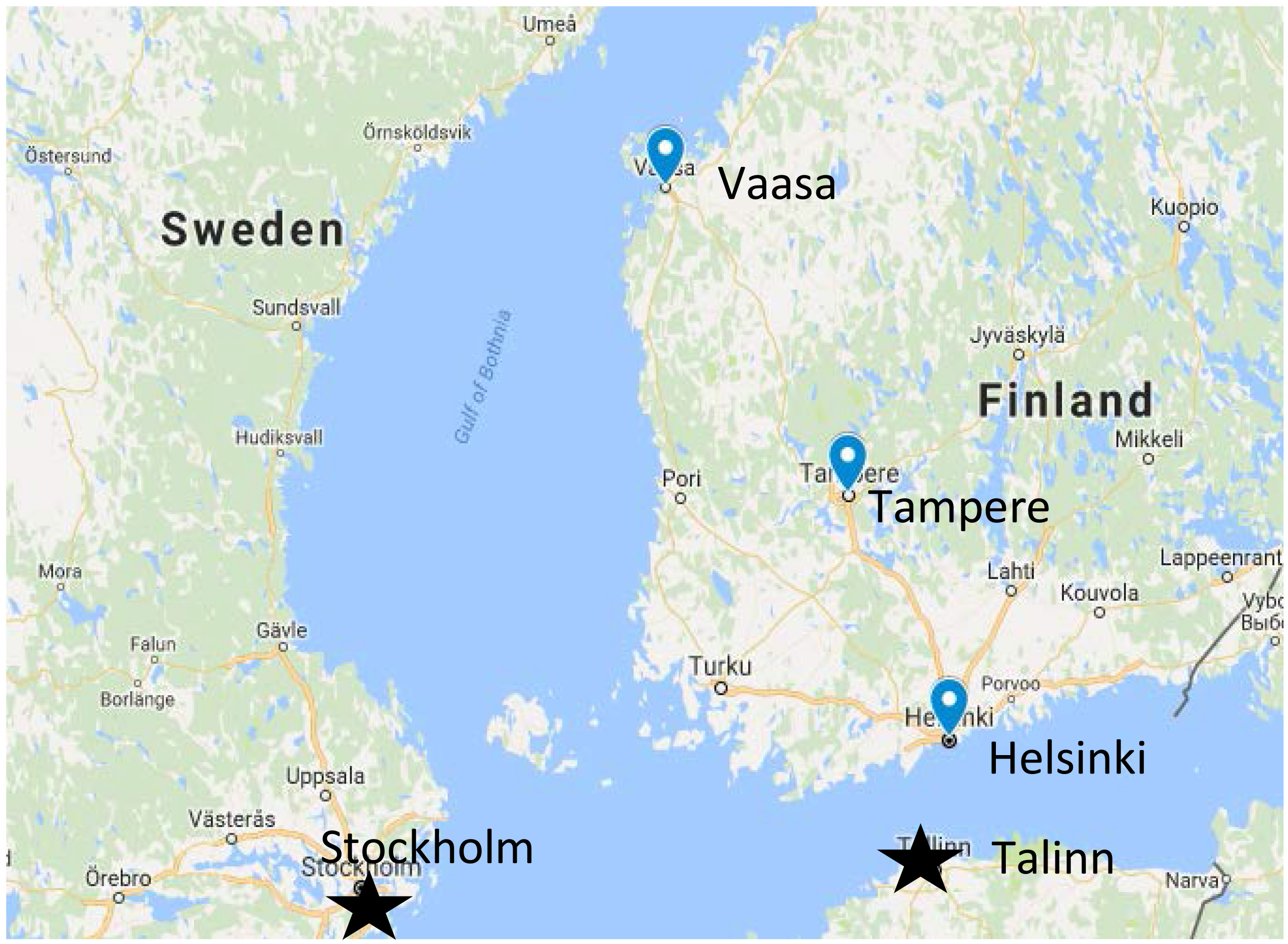 Locations in Finland noted in Asta’s life.