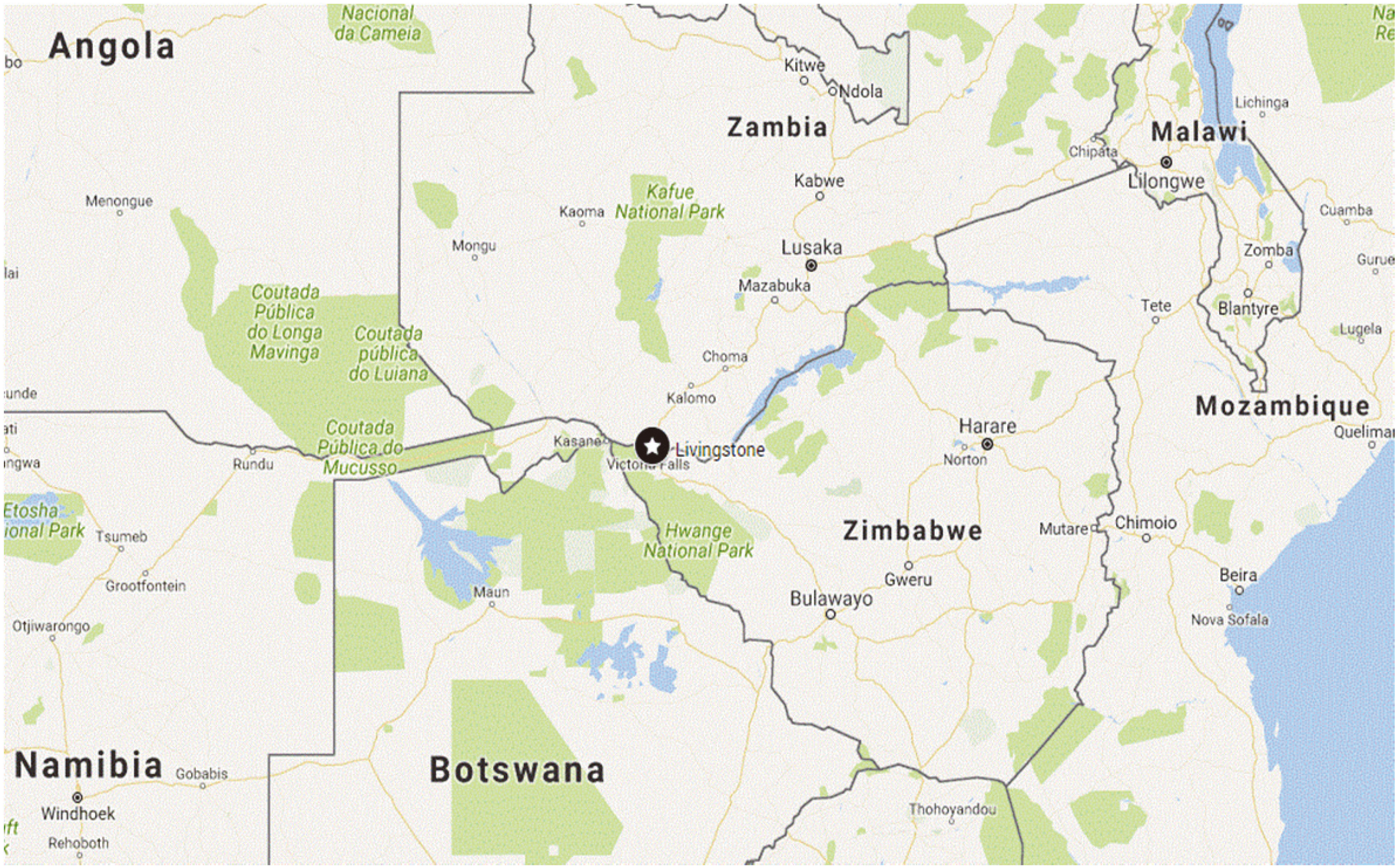 Livingstone, Zambia and neighboring African countries.
