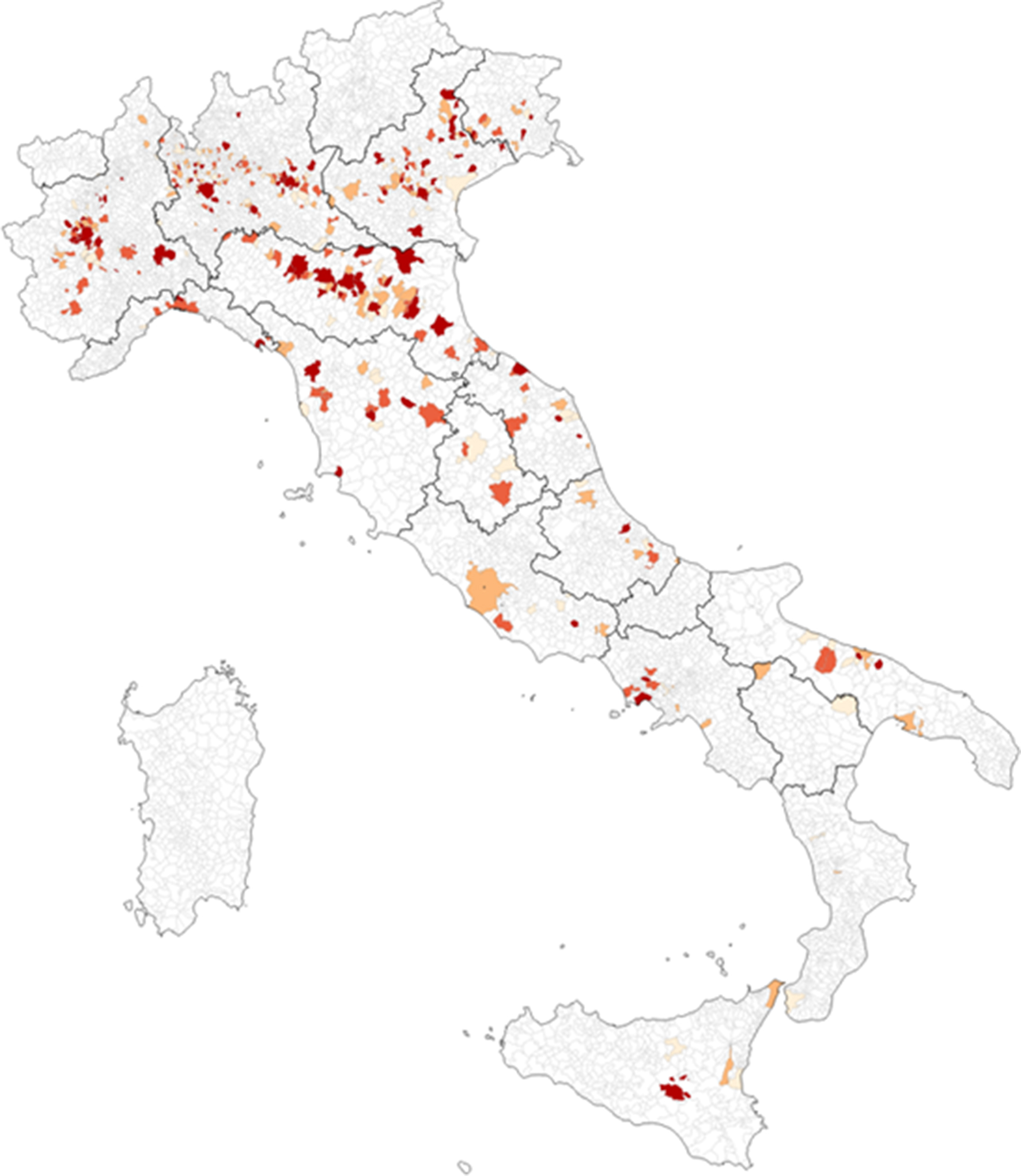 Location of value added of industrial robots’ manufacturing in Italy at the municipality level.