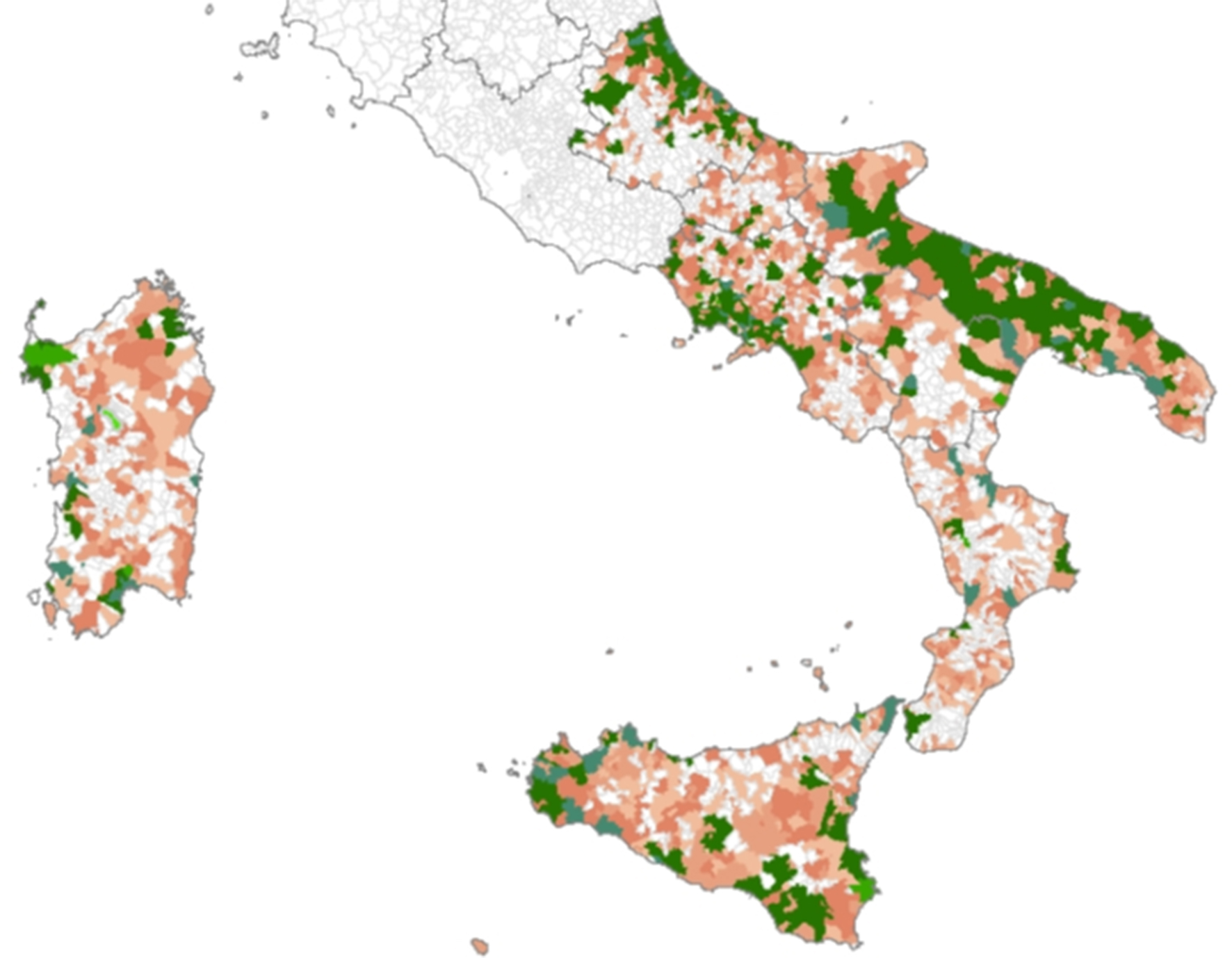 Export-led value added in manufacturing in the South of Italy at the municipality level.