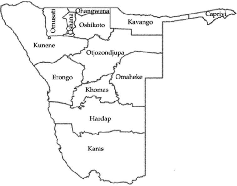 Namibia Regional map.