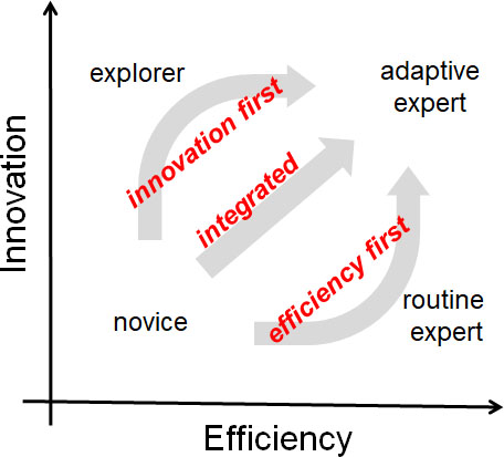 Trajectories to adaptive expertise through the innovation-efficiency space.