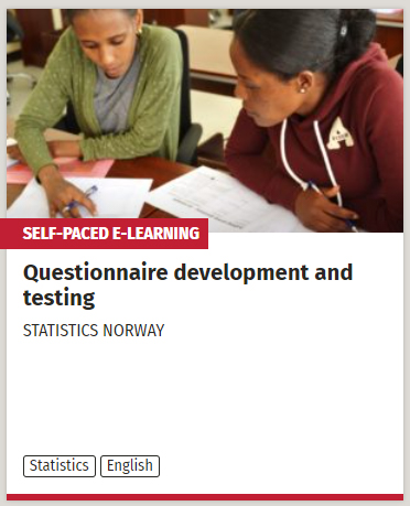 The e-learning course development by Statistics Norway on Questionnaire Development and testing is linked to from the UN SDG:learn statistics pages.