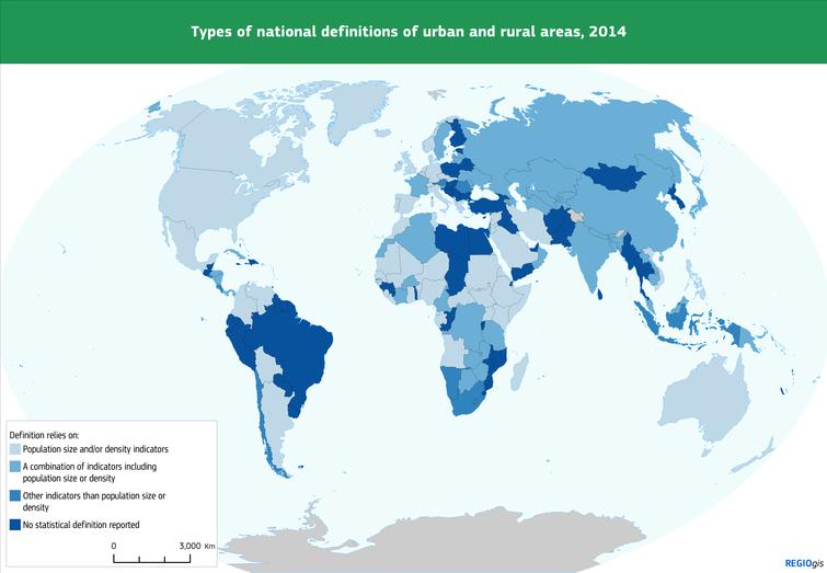 Types of national definitions of urban and rural areas, 2014. Source: UN World Urbanization Prospects 2018.