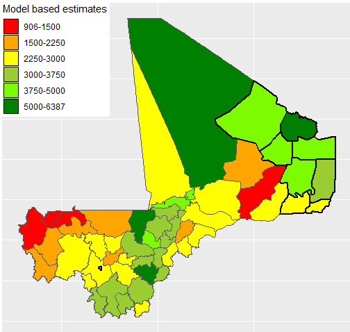 Small area estimates of indicator 2.3.1 in Mali disaggregated by circle (second administrative division).