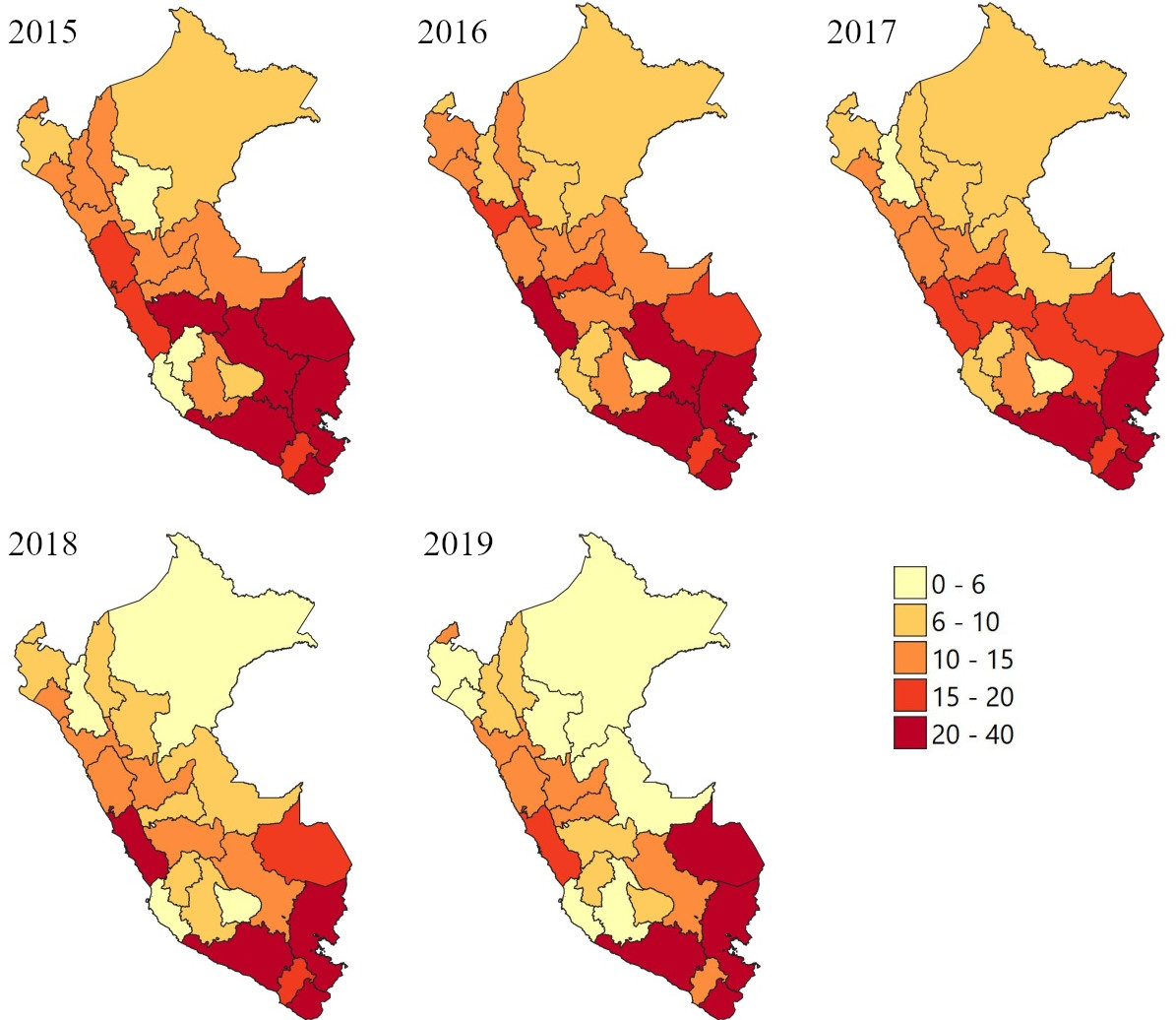 The sub-national nature of governance. The example of departmental discrimination maps, 2015–2019.