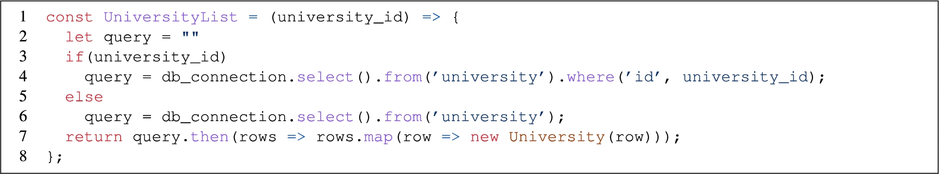 Example of a resolver function for the UniversityList field