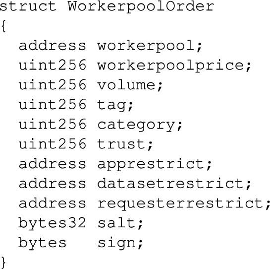 Worker pool order’s structure in the iExec marketplace.