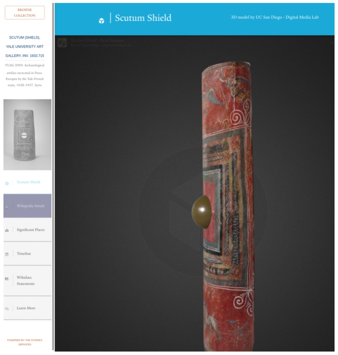 3D model of scutum visible in the Sketchfab moment in the Dura-Europos Stories application.