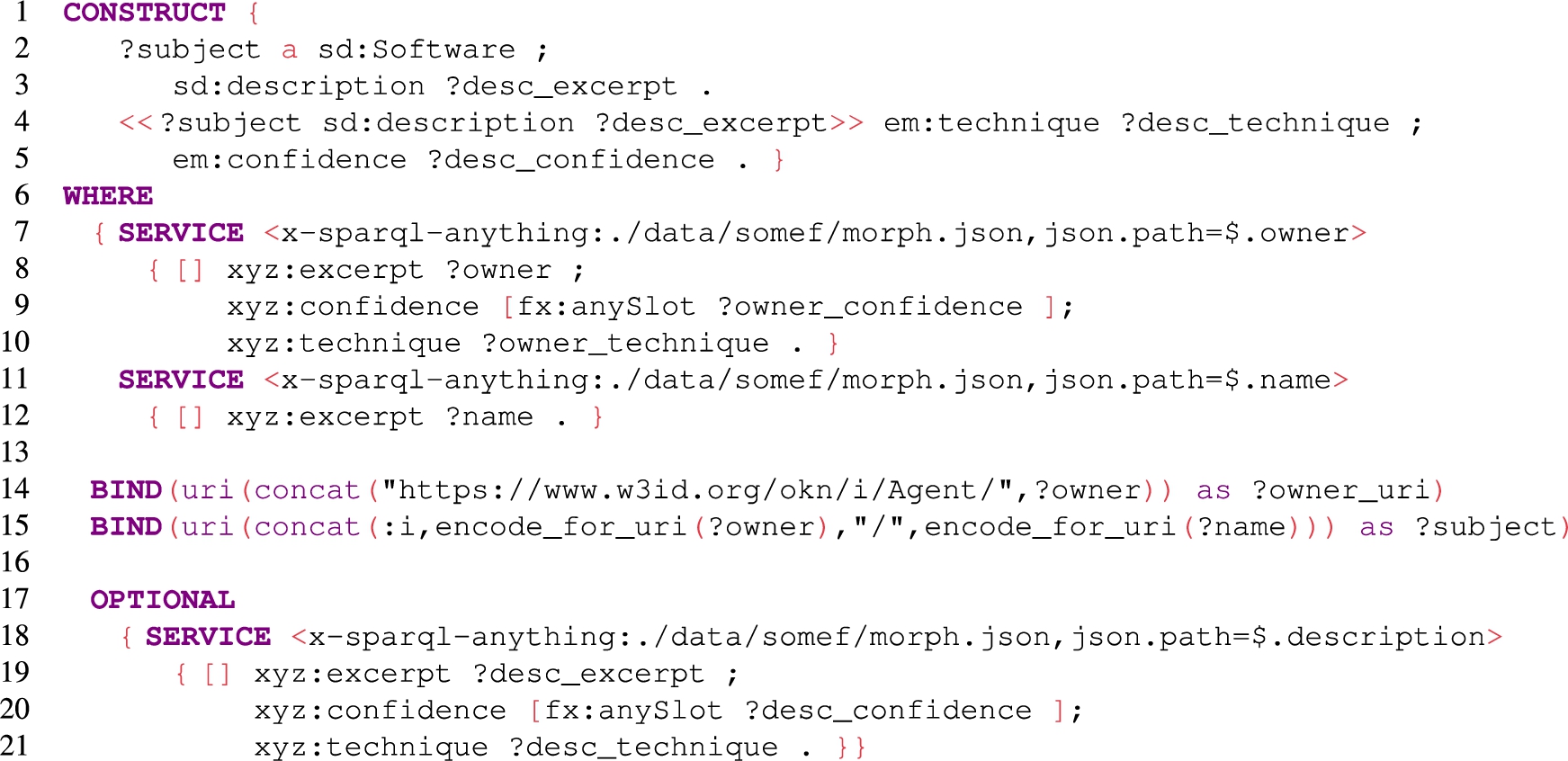 SPARQL-Anything snippet to create the RDF-star graph in Listing 10 from the JSON file in Listing 9