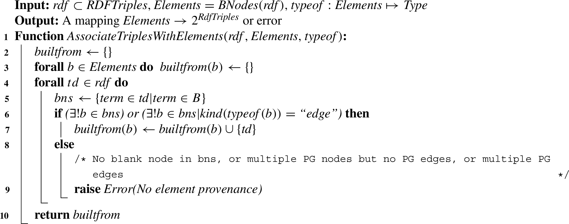 Associate each triple to the element that has produced it