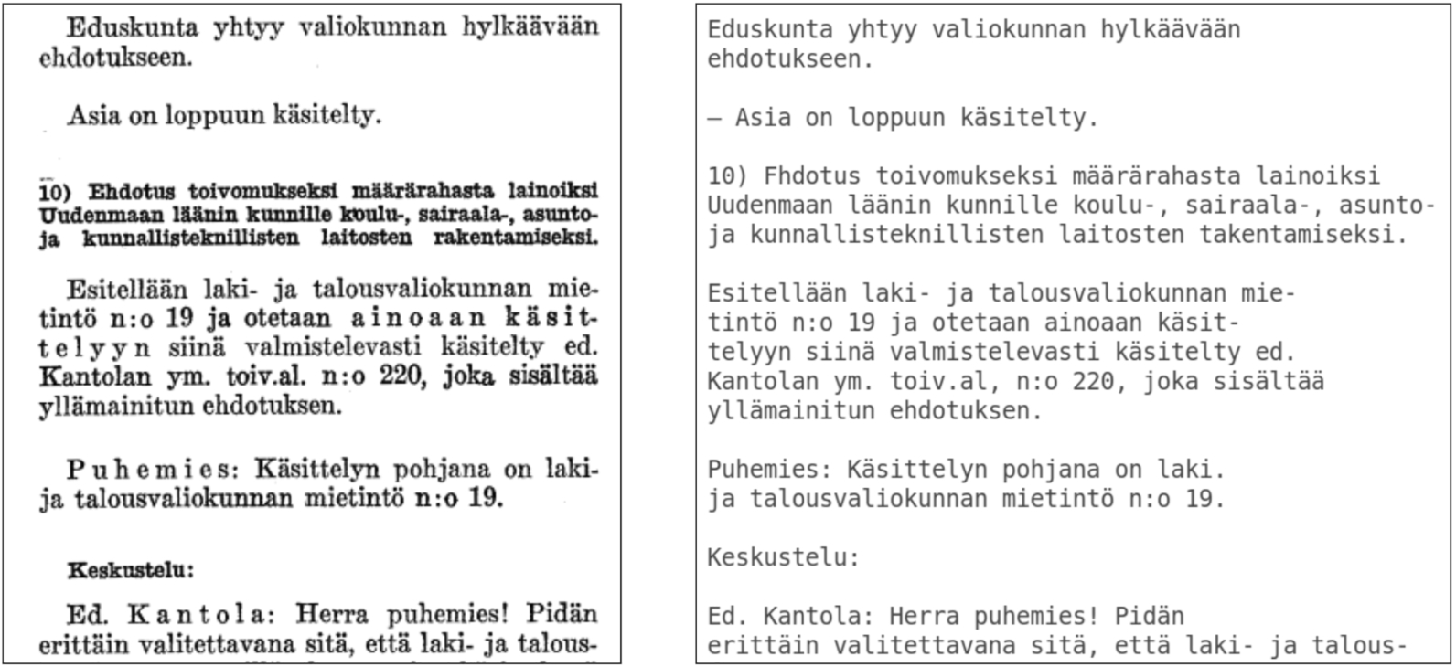 OCR example. On the left is a part of the original PDF-document; on the right is the same part with recognized text. [66].