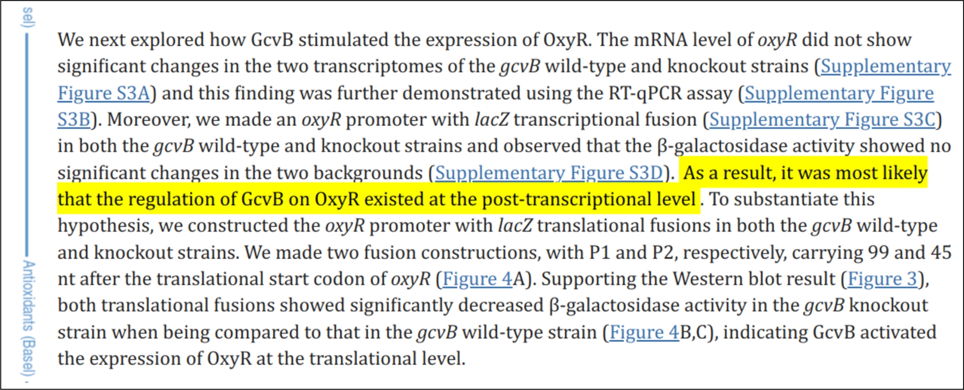 The highlighted text in an article [17] is a statement level citation example for a claim about small RNA interaction.