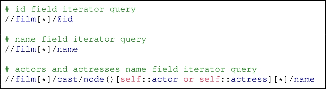 Iterator queries composed by the engine when executing the mapping rules contained in Listing 5