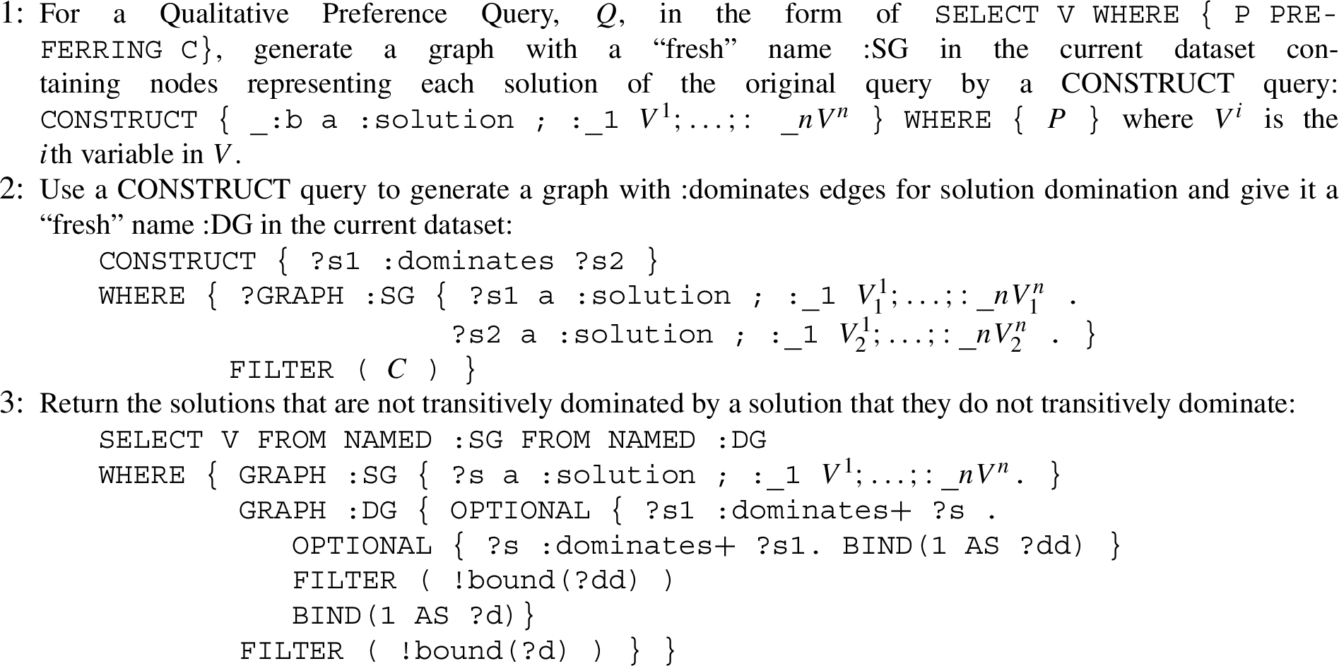 Extended qualitative preference query mapping, Q - qualitative preference query. Algorithm taken from Patel–Schneider and colleagues [41]