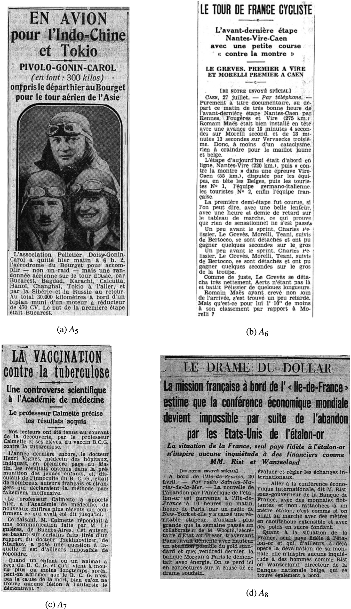 Example of articles from the selected corpus of Le Matin.