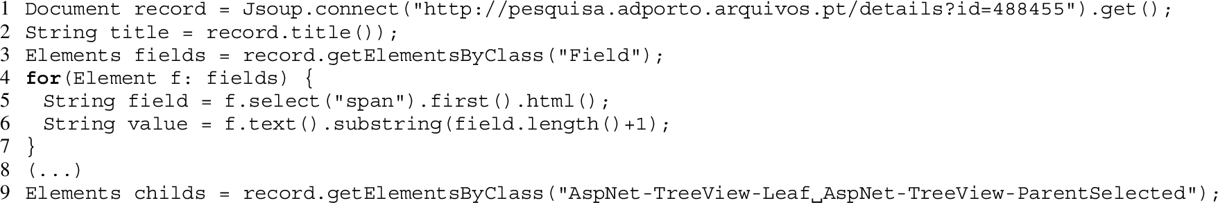 Metadata extraction Java code for the fonds record “PARÓQUIA DE ALDOAR”.