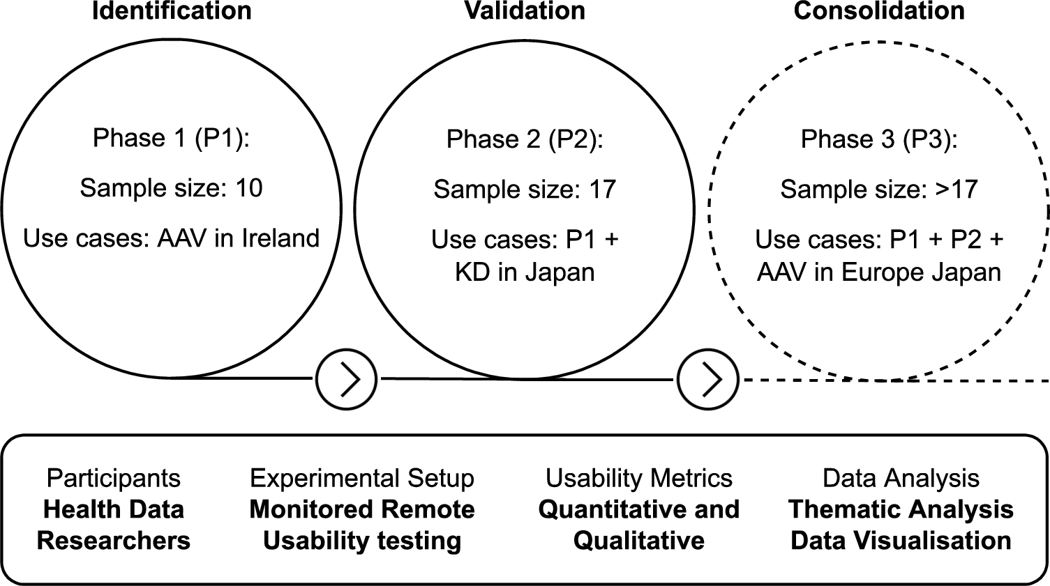 Overview of the usability testing approach. AAV: anti-neutrophil cytoplasmic autoantibody (ANCA)-associated vasculitis (AAV). KD: Kawasaki disease.