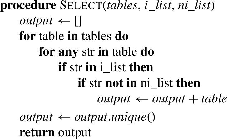 Step 2 table categorization into one table type