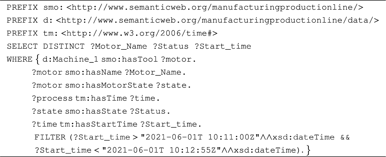 Query to retrieve the status of machine 2 motor at certain time period