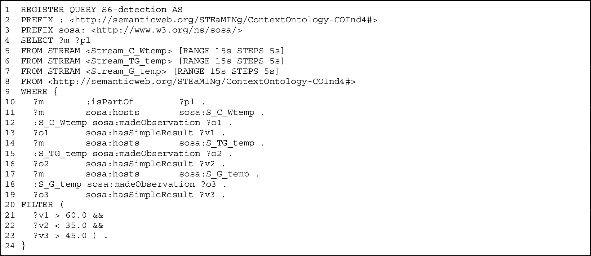C-SPARQL query to detect the S6 situation