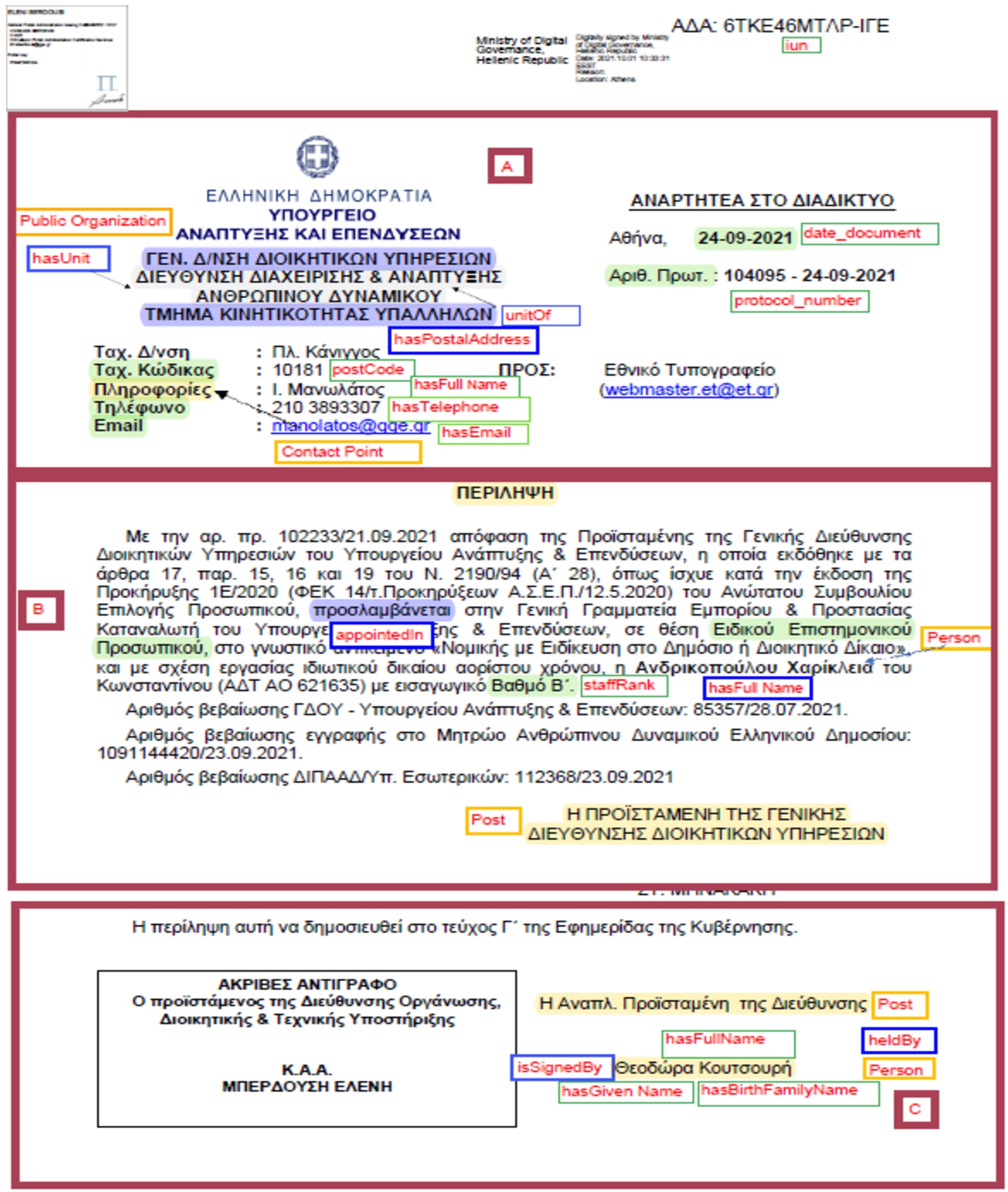 Diavgeia sample doc in focus.