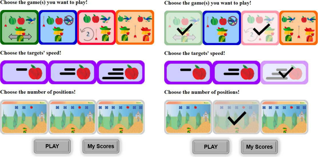 The child can select the parameters of the next round. The goal of the system is to help the child select appropriate tasks based on their skills and preferences, through the Open Learner Model, persuasive recommendations and explanations.