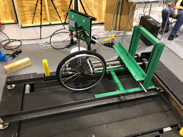 Treadmill testing with the upper frame and arm assembly.