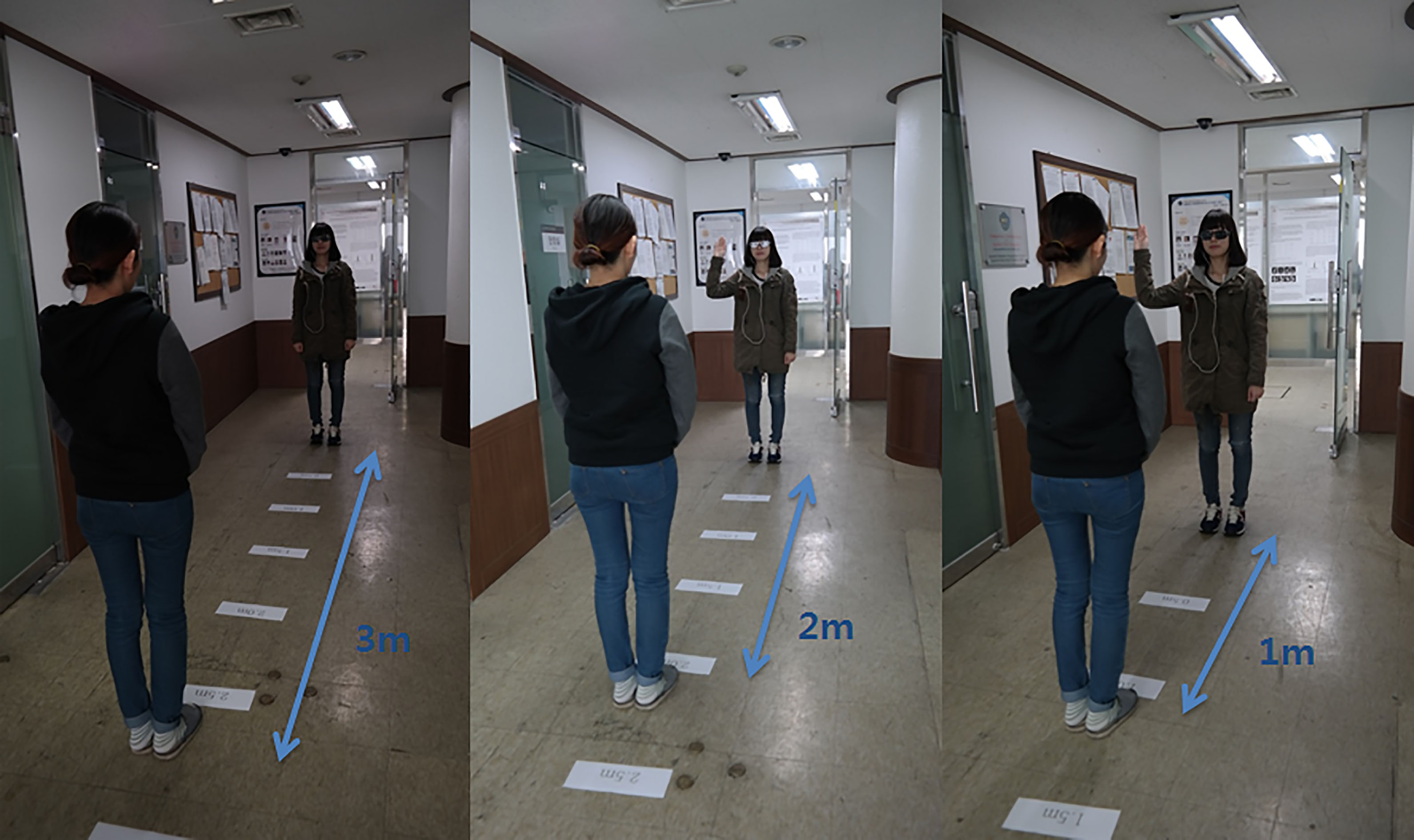 Experiment to determine distance from 50 cm to 3 m while wearing Visual System.