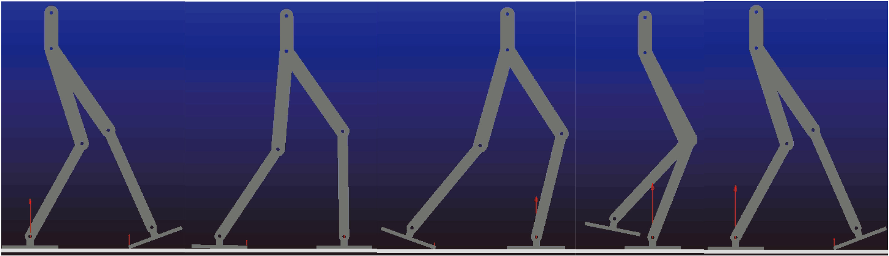 Dynamic simulation process of the biped robot.