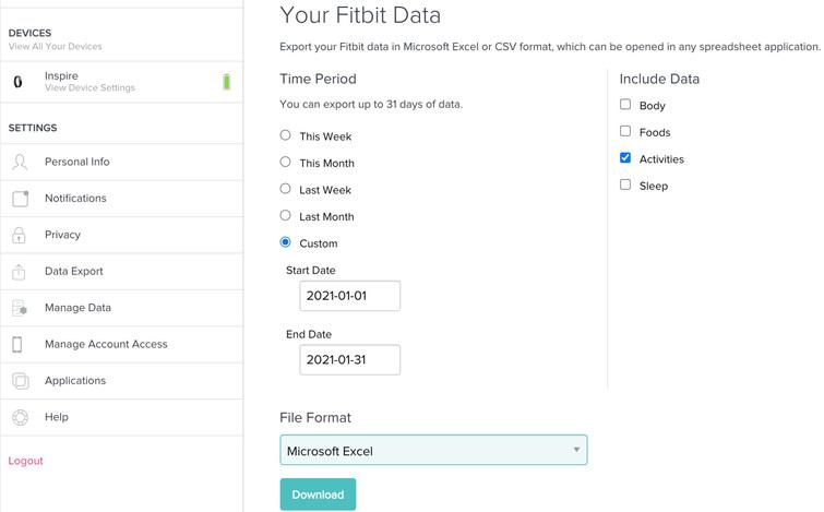 Fitbit data export platform.
