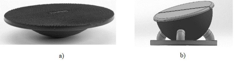 a) A simple wobble board and b) wobble board placed on bearing surface.
