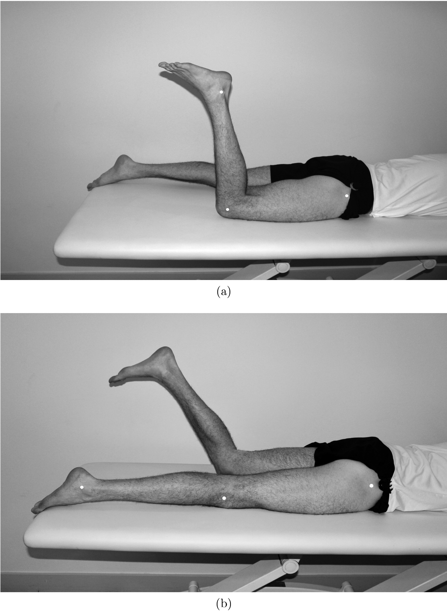 Knee angle reproduction test: a prone position, starting from flexion, b prone position, starting from extension.