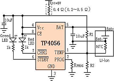 Schematic diagram of the TP4056.
