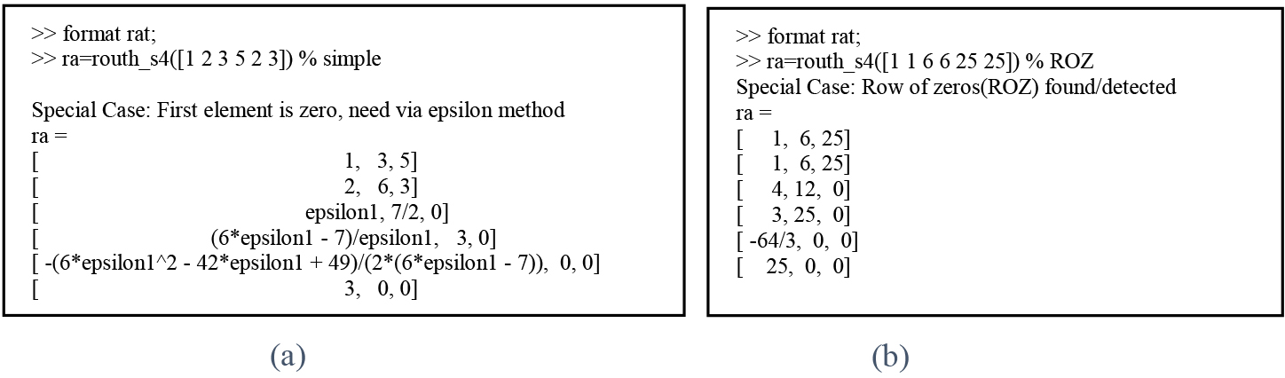 Simulation results: giving input into the MATLAB simulation program for (a) the first column zero, and (b) row of zeros.