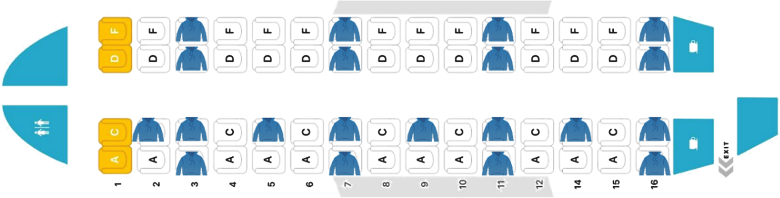 The location of Jackets (worn by participants) in the plane for both morning and afternoon flights. The number “13” was not used in row numbers for this plane.