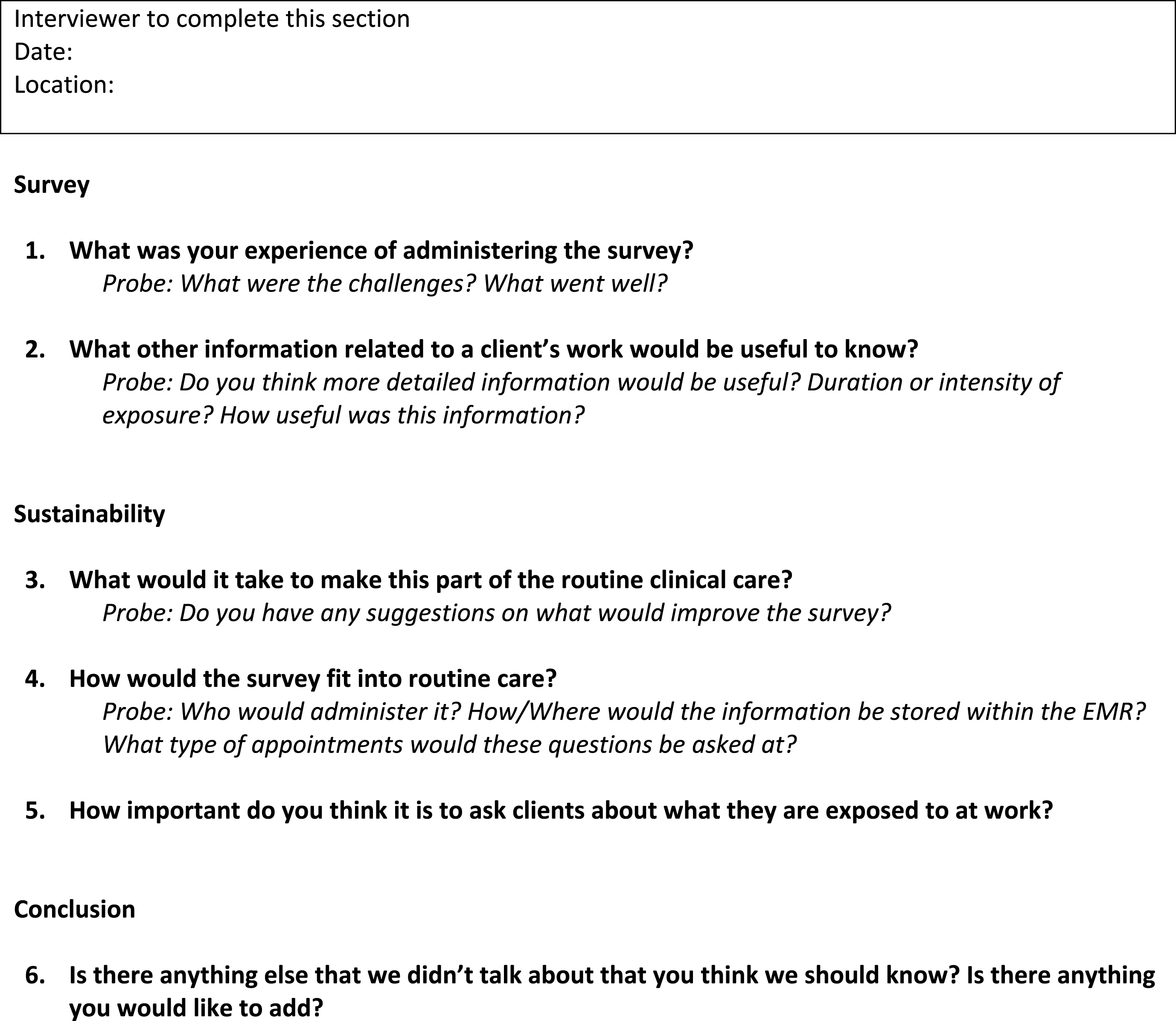 Example Interview Guide: Providers Administering Survey.