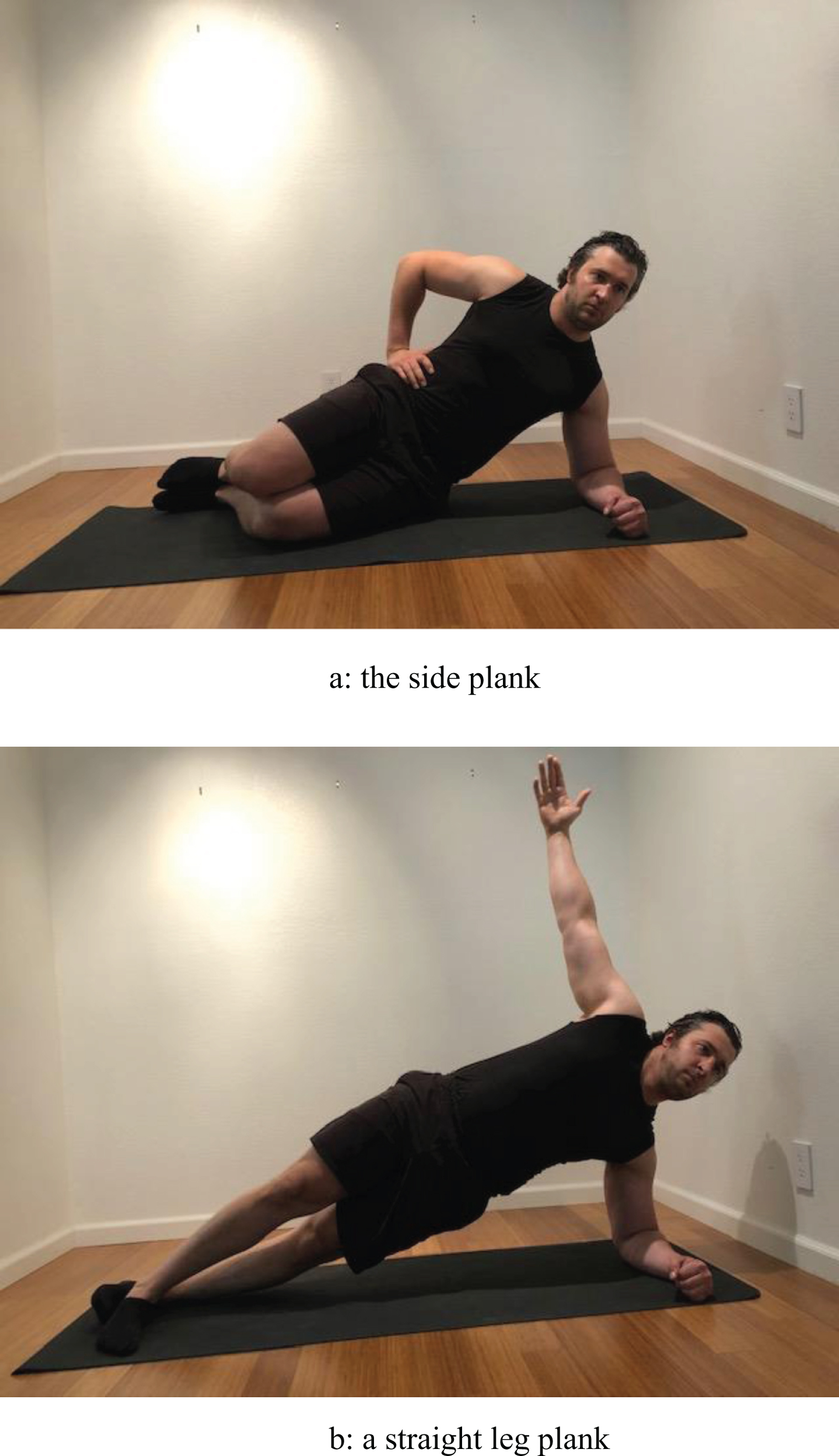 a) The side plank. b) A straight leg plank.