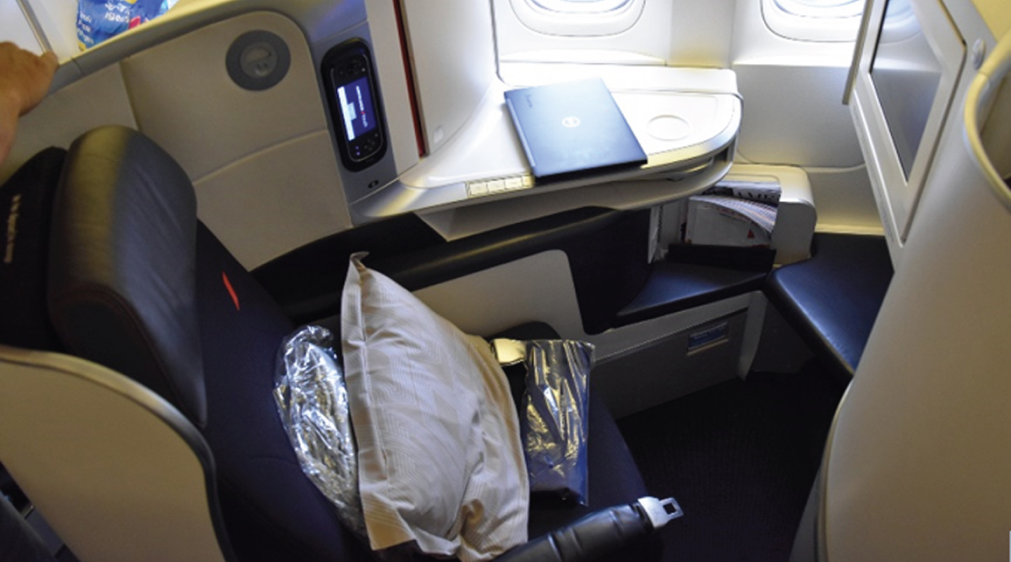 Example of a business class seat in a Boeing 777.